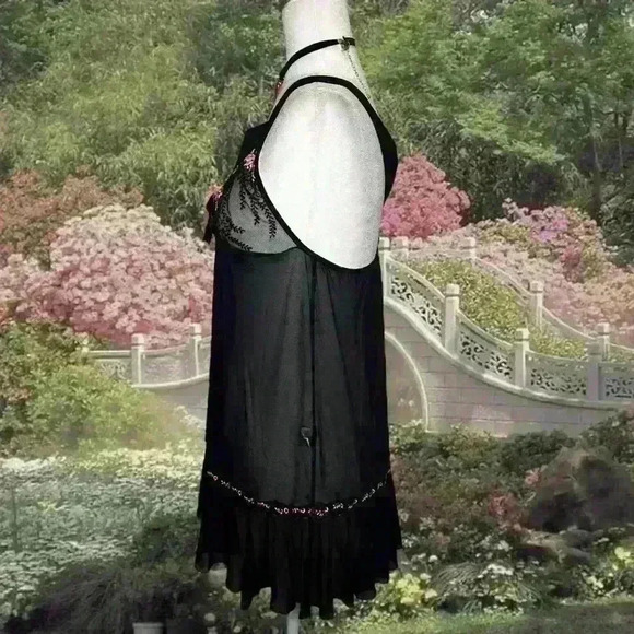 Shirley Of Hollywood Coquette Black Floral Embroidered Slip Size Large - Picture 5 of 9